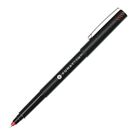FORAY® Rollerball Pens, Fine Point, 0.7 mm, Black Barrel, Red Ink, Pack Of 36