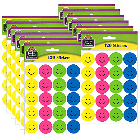 Teacher Created Resources® Stickers, Happy Faces, 120 Stickers Per Pack, Set Of 12 Packs