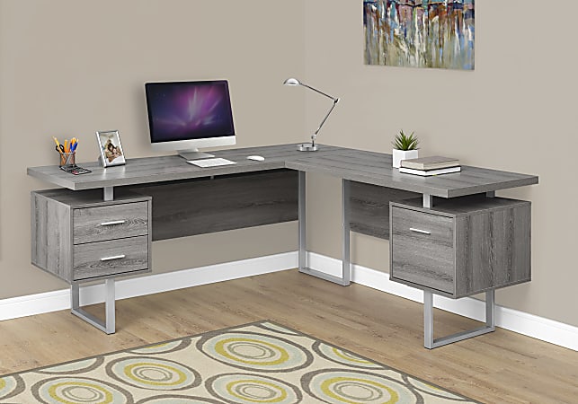 Monarch Specialties L-Shaped Corner Computer Desk With 2 Drawers, Dark Taupe