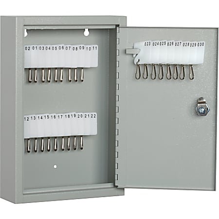 SKILCRAFT Key Cabinet - 17.3" x 14" x 3.3" - Hinged Door(s) - Cylinder Lock, Scratch Resistant, Corrosion Resistant - Gray - Baked Enamel - Steel - Recycled