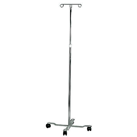 MABIS Adjustable-Height I.V. Pole, 4 Casters, 82", Silver