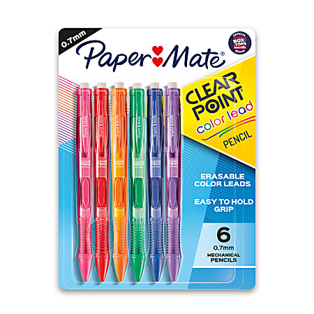 Paper Mate® Clearpoint® Color Lead Mechanical Pencils, 0.7mm, Assorted Colors, Pack Of 6