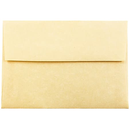 JAM Paper® Booklet Envelopes, #4 Bar (A1), Gummed Seal, 30% Recycled, Antique Gold, Pack Of 25