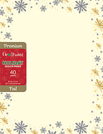 Geo Studios Holiday-Themed Foiled Letterhead Papers, Letter Size, Gold Snowflakes, Pack Of 40 Sheets