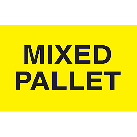 Preprinted Special Handling Labels, DL2481, "Mixed Pallet", 5" x 3", Bright Yellow, Roll Of 500