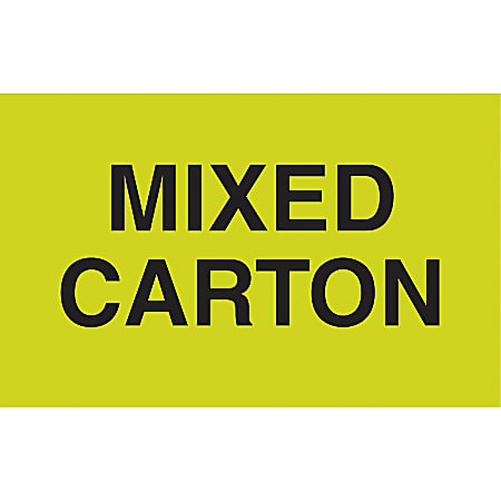 Tape Logic Preprinted Special Handling Labels, DL2501, "Mixed Carton", 5" x 3", Bright Yellow, Roll Of 500