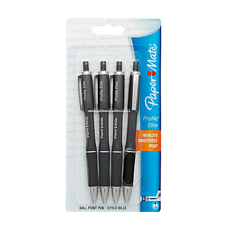 Paper Mate® Profile® Elite Retractable Ballpoint Pens, Bold Point, 1.4 mm, Black Barrel, Black Ink, Pack Of 4
