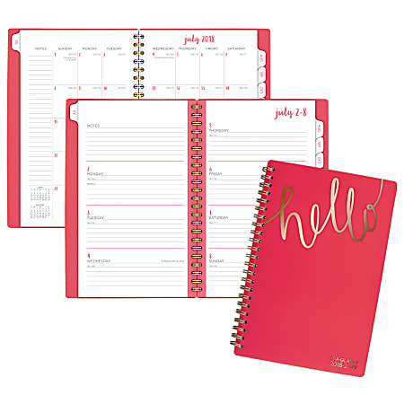 AT-A-GLANCE® Aspire Academic Weekly/Monthly Planner, 4 7/8" x 8", Coral, July 2018 to June 2019