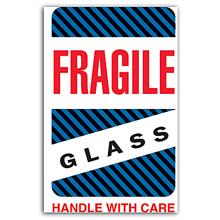 Tape Logic® Preprinted Shipping Labels, DL1570, "Fragile Glass Handle With Care", 4" x 6", Red/White, Roll Of 500
