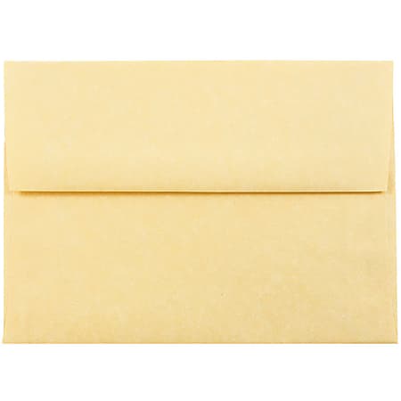 JAM Paper® Parchment Booklet Invitation Envelopes, A6, Gummed Seal, 30% Recycled, Antique Gold, Pack Of 25