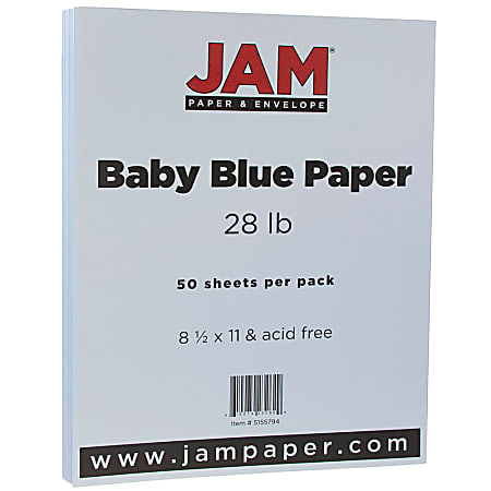 JAM Paper® Color Multi-Use Printer & Copy Paper, Baby Blue, Letter (8.5" x 11"), 50 Sheets Per Pack, 28 Lb