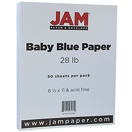 JAM Paper® Printer Paper, Letter Size (8 1/2" x 11"), 28 Lb, Baby Blue, Ream Of 50 Sheets