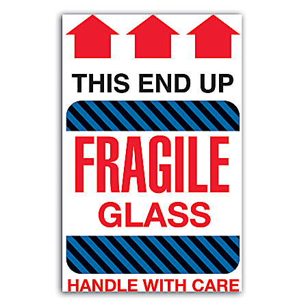 Tape Logic® Preprinted Shipping Labels, DL1980, "This End Up Fragile Glass Handle With Care", 4" x 6", Red/White, Roll Of 500