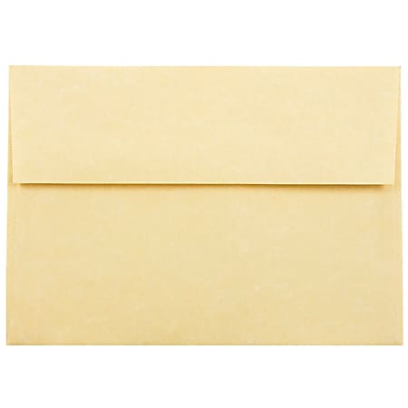 JAM Paper® Parchment Booklet Invitation Envelopes, A7, Gummed Seal, 30% Recycled, Antique Gold, Pack Of 25