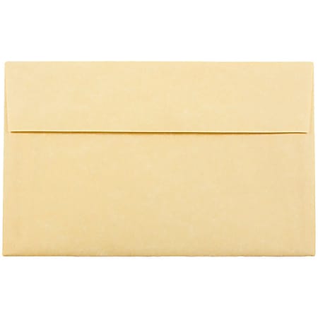JAM Paper® Parchment Booklet Invitation Envelopes, A10, Gummed Seal, 30% Recycled, Antique Gold, Pack Of 25