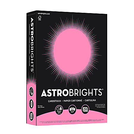 Astrobrights® Color Card Stock, 8 1/2" x 11", FSC® Certified, 65 Lb, Pulsar Pink, Pack Of 250