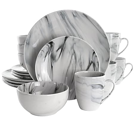 Elama Fine Marble 16-Piece Dinnerware Set, Black/White