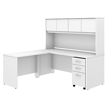 Bush Business Furniture Studio C 72"W x 30"D L Shaped Desk with Hutch, Mobile File Cabinet and 42"W Return, White, Standard Delivery