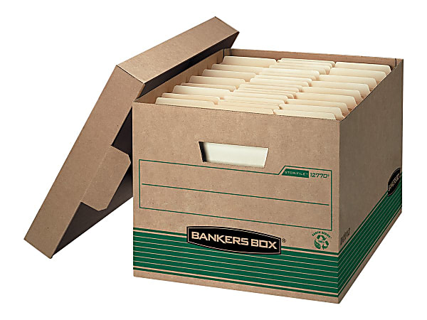 Bankers Box® Stor/File™ Medium-Duty Storage Boxes, Letter/Legal Size, 15" x 12" x 10", Kraft/Green, Case Of 12 - 12770