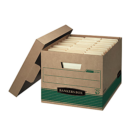 Bankers Box&reg; Stor/File&trade; Medium-Duty Storage Boxes, Letter/Legal Size, 15" x 12" x 10", Kraft/Green, Case Of 12 - 12770