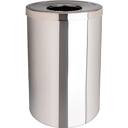 Genuine Joe Round Stainless-Steel Trash Receptacle, 30 Gallons, 27-3/4" x 18-3/4", Silver