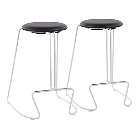 LumiSource Finn Counter Stools, Black Seat/White Frame, Set Of 2 Stools