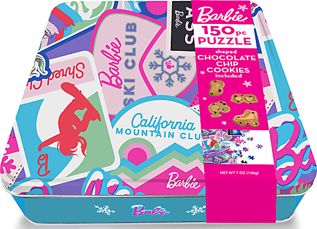 Original Gourmet Food Co. Barbie™ Puzzle Tin, 150 Ct Puzzle, 7 Oz Chocolate Chip Cookies
