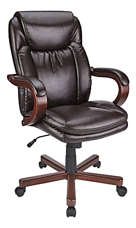 Realspace® Carlin Bonded Leather High-Back Chair, Brown