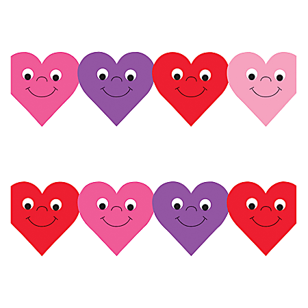 Hygloss Happy Hearts Design Border Strips - 12 (Happy Hearts) Shape - Damage Resistant, Durable, Long Lasting - 36" Height x 3" Width - Assorted - 12 / Pack