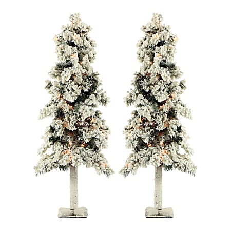Fraser Hill Farm Snowy Alpine Trees With Clear Lights, 4', Set Of 2