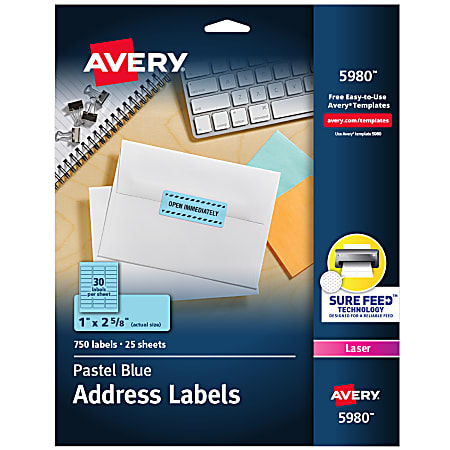 Avery® High-Visibility Permanent Laser ID Labels, 5980, 1" x 2 5/8", Blue Pastel, Pack Of 750