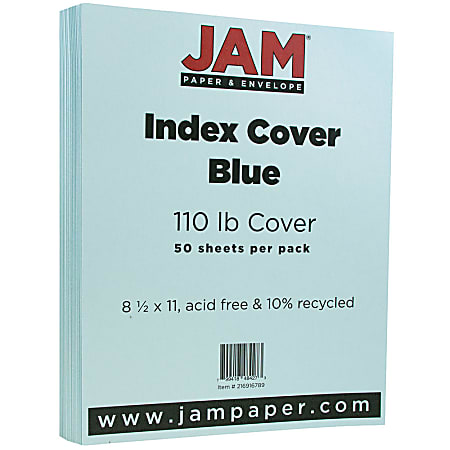 JAM Paper® Cover Card Stock, 8 1/2" x 11", 110 Lb, Vellum Bristol Blue, Pack Of 50 Sheets