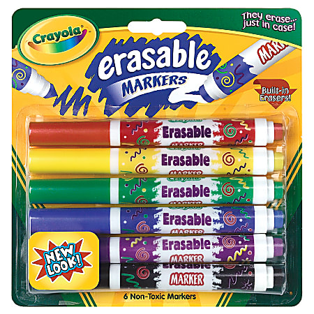 Crayola® Erasable Markers, Conical Point, Assorted Colors, Pack Of 6