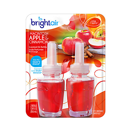 Bright Air® Electric Scented Oil Warmer Air Freshener Refills, 1.34 Oz, Macintosh Apple Cinnamon Sent, Pack Of 2