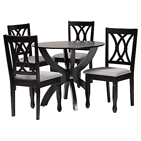 Baxton Studio April Fabric And Finished Wood 5-Piece Dining Set, 29-15/16”H x 35-7/16”W x 35-7/16”D, Gray/Dark Brown