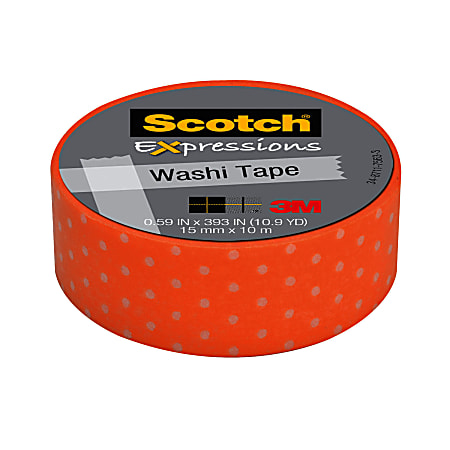 Scotch® Expressions Washi Tape, 5/8" x 393", Orange Swiss Dot