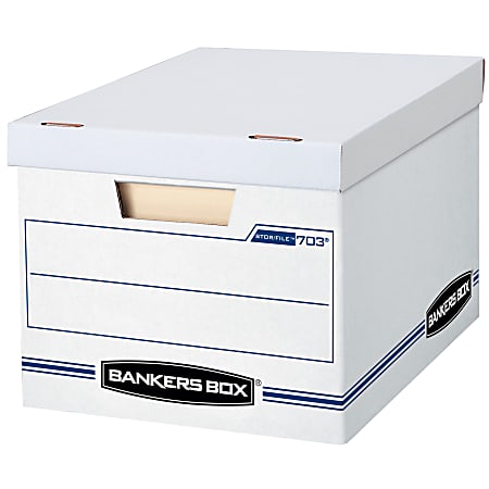 Bankers Box&reg; Stor/File&trade; Standard-Duty Storage Boxes, Letter/Legal Size, 15" x 12" x 10", White/Blue, Case Of 12 - 00703