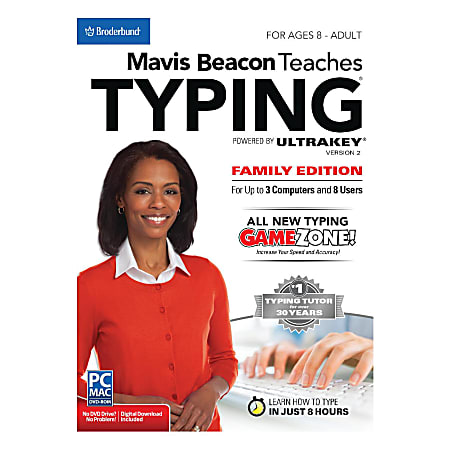 Encore Broderbund Mavis Beacon Teaches Typing Powered By Ultrakey Version 2 Family Edition, 8 Users, For PC/Mac , Disc