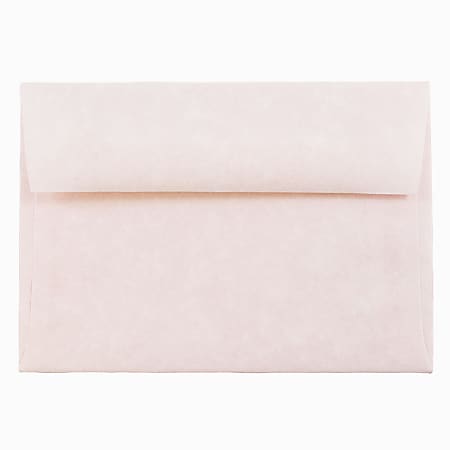 JAM Paper® Booklet Envelopes, #4 Bar (A1), Gummed Seal, 30% Recycled, Parchment Pink Ice, Pack Of 25