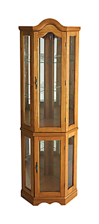 SEI Furniture Lighted Corner Curio Cabinet, Golden Oak