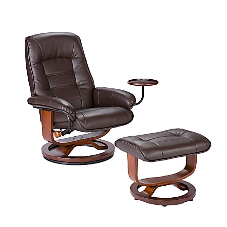 Southern Enterprises Bay Hill Bonded Leather Reclining Chair And Ottoman Set, Cafe/Brown