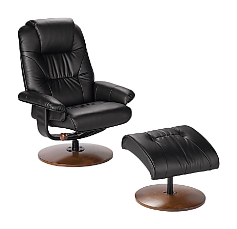 Southern Enterprises Naples Bonded Leather Reclining Chair And Ottoman Set, Black