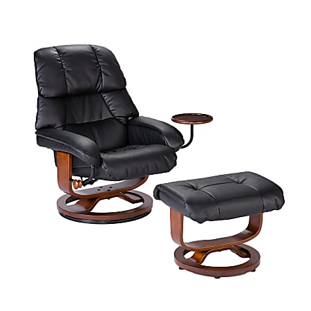 Southern Enterprises Congressional Bonded Leather Recliner And Ottoman Set, Black