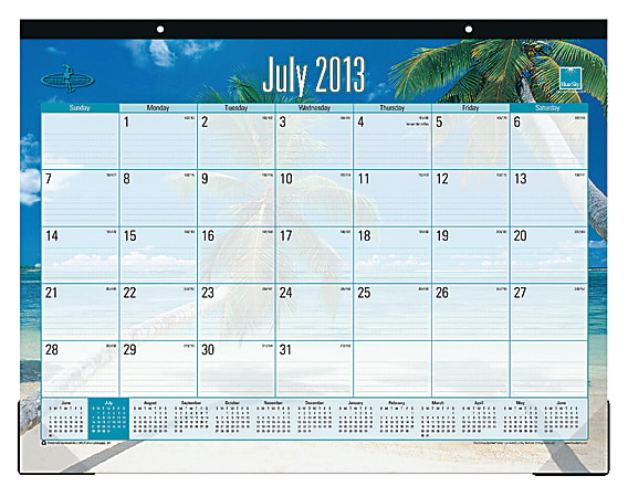Blue Sky™ 50% Recycled Academic Desk Pad Calendar, 22" x 17", Endless Summer®, July 2013-June 2014