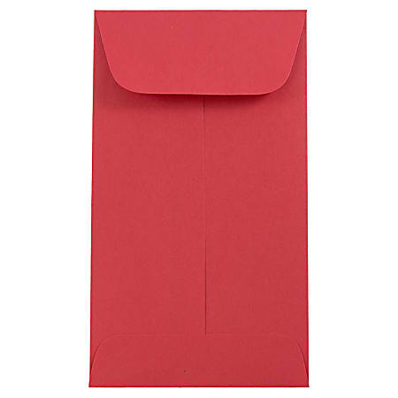 JAM Paper® Coin Envelopes, #6, Gummed Seal, 30% Recycled, Red, Pack Of 50 Envelopes