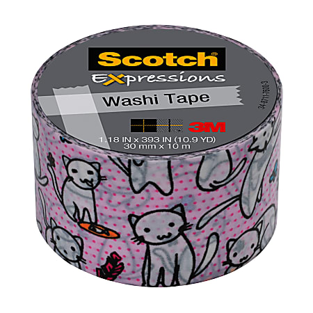 Scotch® Expressions Washi Tape, 1 3/16" x 393", Pink Cats