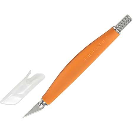 Fiskars Softgrip Detail Knife - Ergonomic Design, Medium Duty, Anti-roll, Safety Cap, Handle, Comfortable - Orange - 1 Each