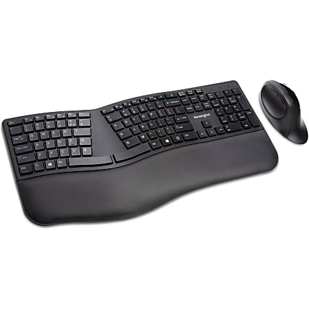 Kensington Pro Fit Ergo Wireless Keyboard and Mouse-Black - USB Wireless Bluetooth/RF 4.0 2.40 GHz Keyboard - K75406US
