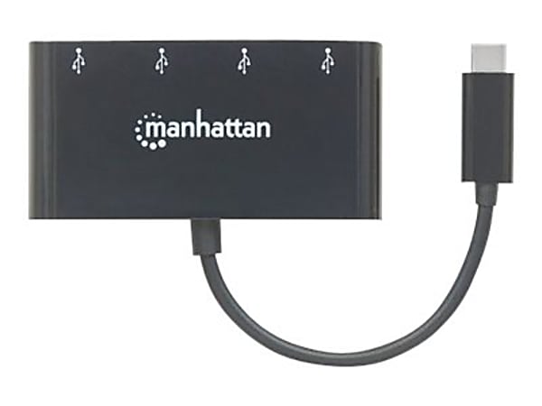 Manhattan USB-C Dock/Hub, Ports (x4): USB-A (x4), 5 Gbps (USB 3.2 Gen1 aka USB 3.0), External Power Supply Not Needed, Cable 20cm, SuperSpeed USB, Black, Three Year Warranty, Blister - Hub - 4 x USB 3.1 Gen 1 - desktop