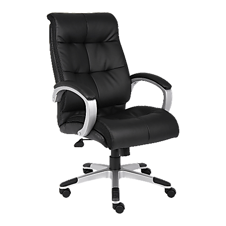 Lorell® Tufted Ergonomic Faux Leather Executive Swivel Chair, Black